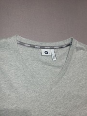 BMW Men’s M Gray V-Neck T-Shirt Tonal Raised Logo 100% Cotton Made Turkey