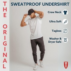 Mens Sweatproof Undershirt – Cotton Crew Neck T-Shirt with Underarm Sweat Pads