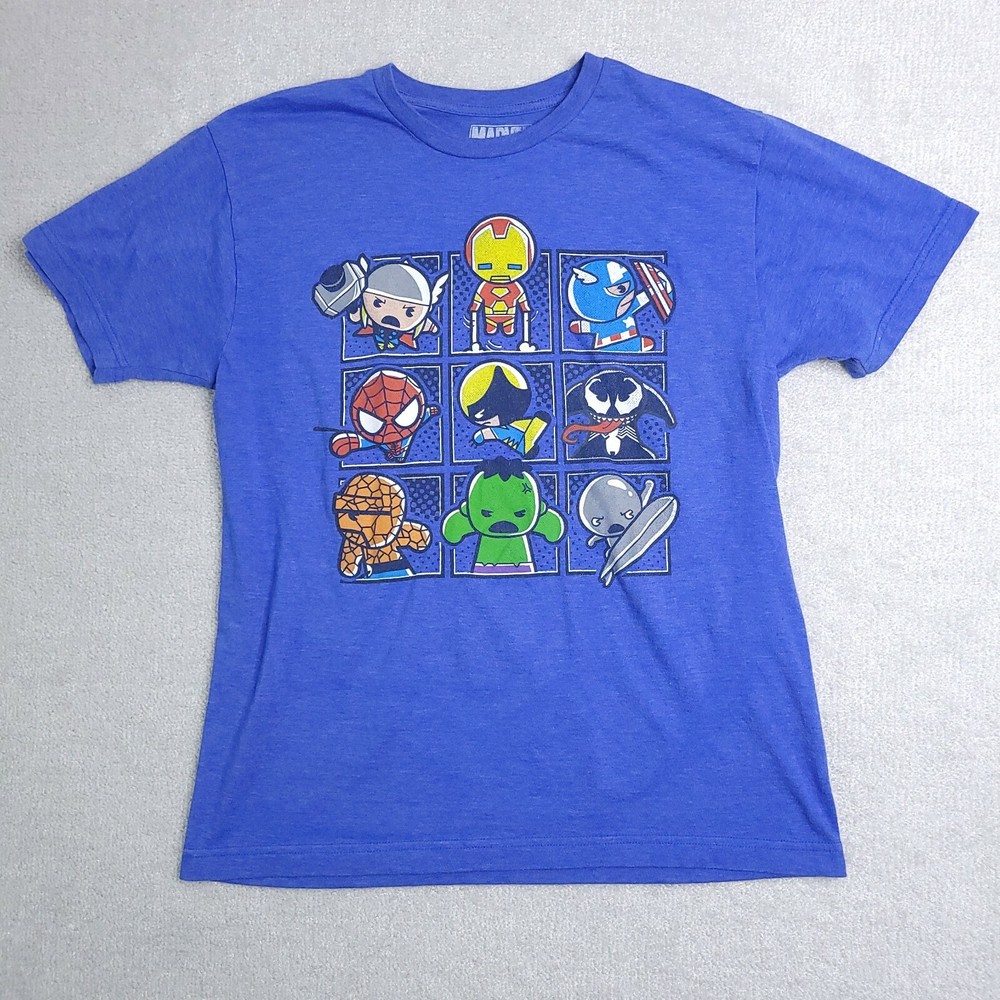 Marvel Blue Crewneck T Shirt Adult Large Blue Super Hero Solid Graphic PHOTOS