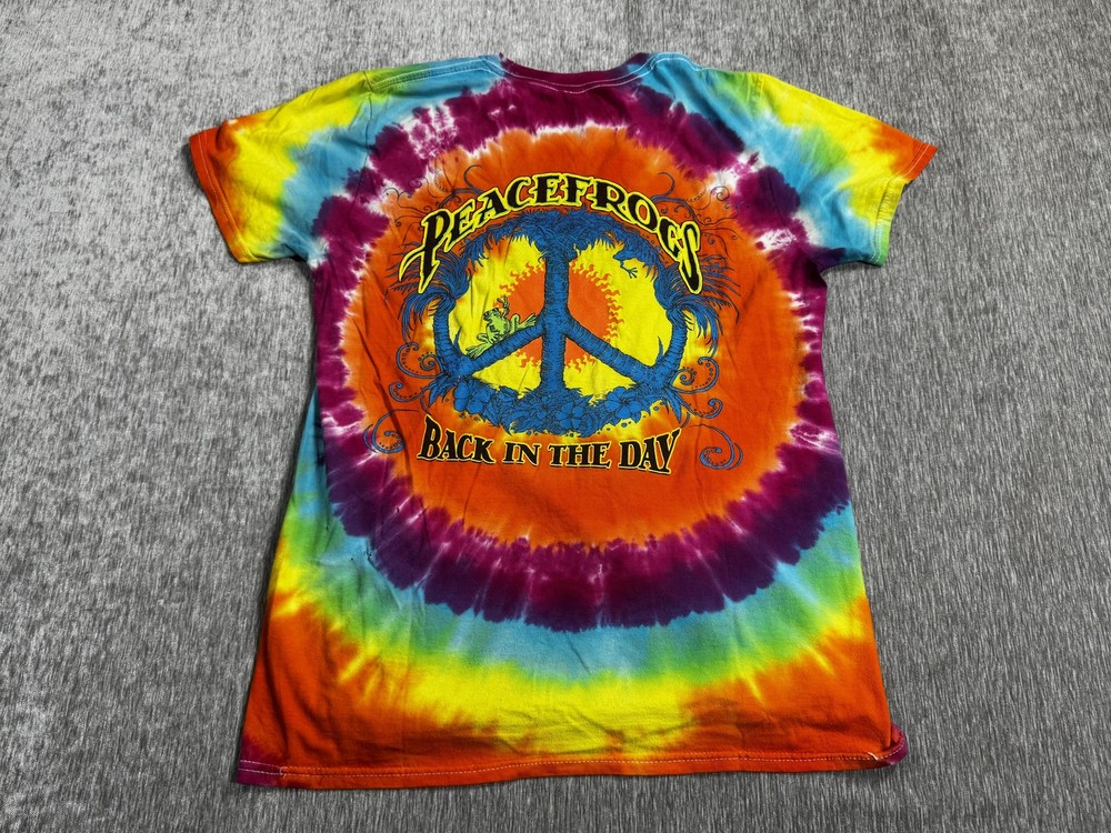 Peace Frogs Shirt Mens Medium Tie Dye Back In The Day Hippie Graphic Tee T-Shirt