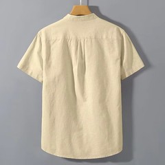 Men’s Breathable Cotton Stand Collar T-Shirt Summer Casual Pocket Top Tee Gift