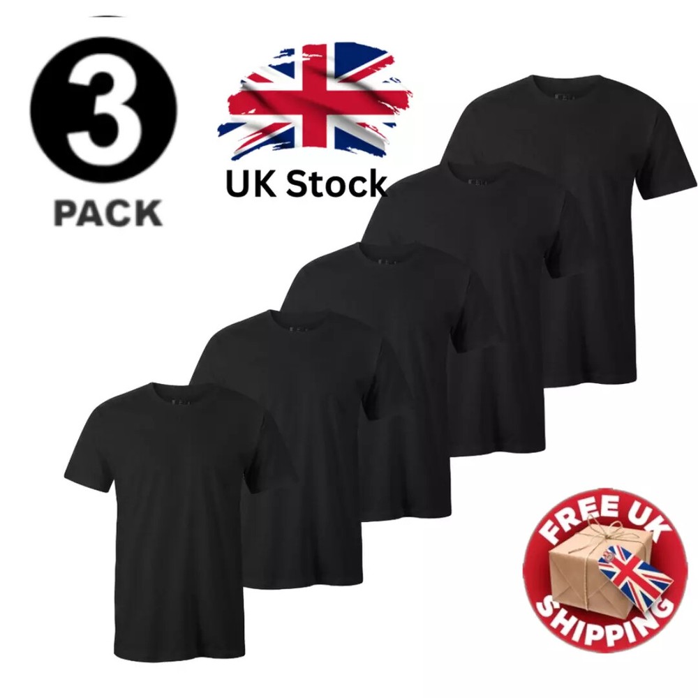 Men’s Plain T-Shirt 3 Pack 5 Pack 100% Cotton Heavy Blend BIG SIZE S to 5XL Tees