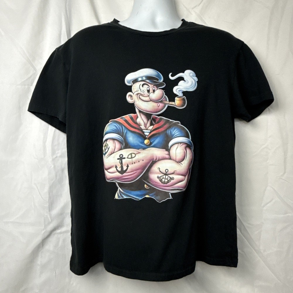 Novelty T Shirt Large Black Short Sleeve Cotton Gift Fashion Trend Popeye