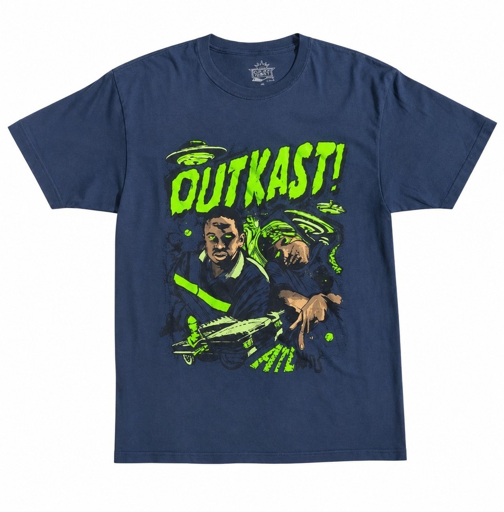 Outcast Blue Green UFO Mens Shirt Tee Rap Size M
