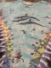VINTAGE Liquid Blue Ocean Shirt XL Tie Dye All Over Print Nature Dolphin 1990