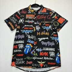 Rock Band Logo Button Up Shirt Men’s Small Black Graphic Short Sleeve