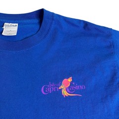 Vintage Y2K Isle Of Capri Casino Shirt Mens L Blue Double Sided Parrot Graphic