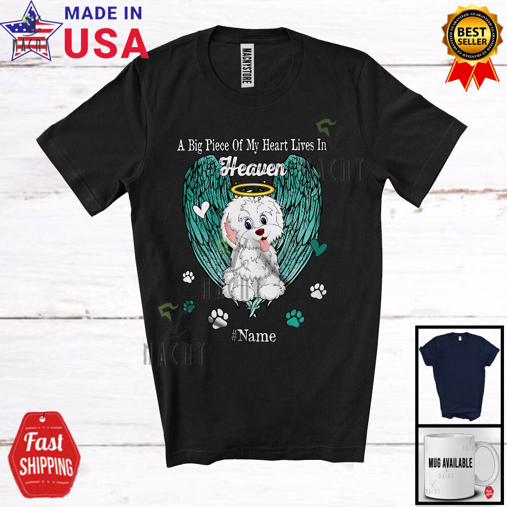 Custom Name Big Piece Of Heart In Heaven, Lovely Memories Bichon Frise T-Shirt