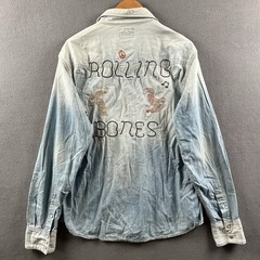 Vintage True Religion Denim Shirt Mens XXL Rolling Bones Jake Western Pearl Snap