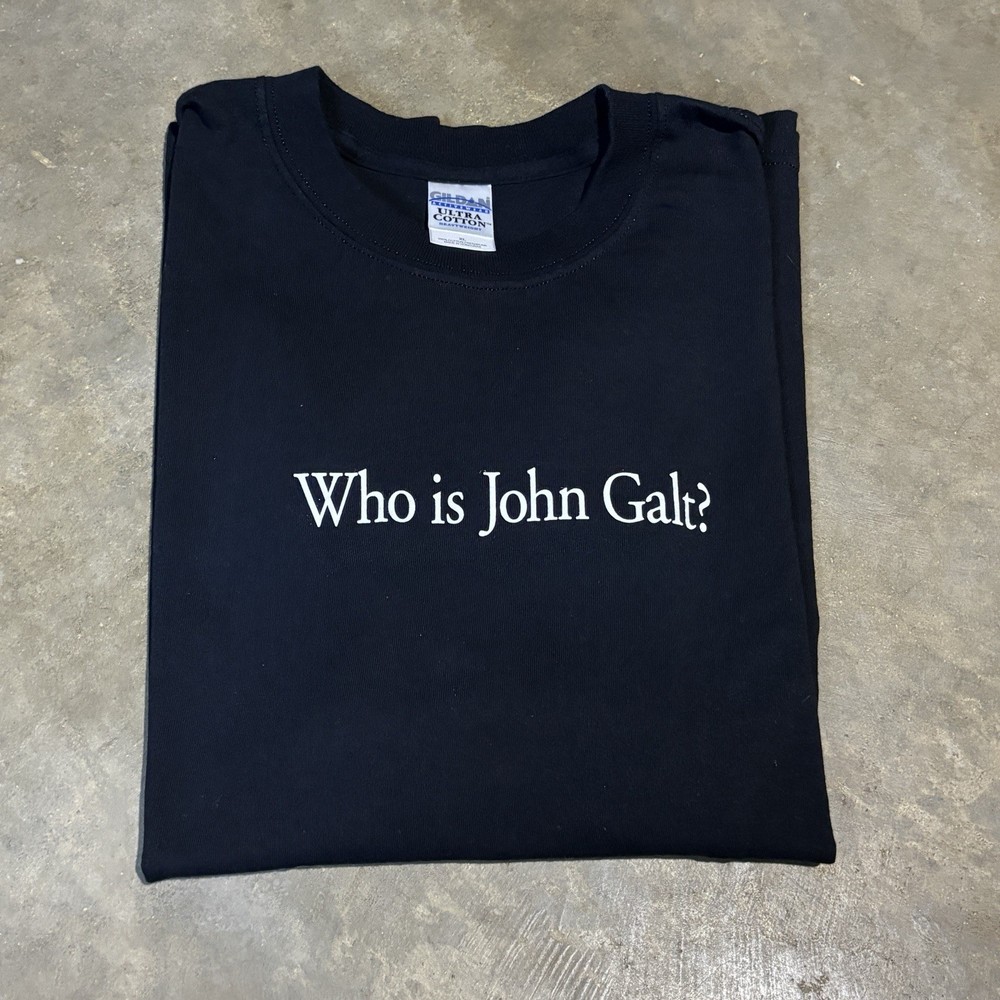 Vintage ‘Who is John Galt?’ Ayn Rand Atlas Shrugged Book Novel T Shirt Men’s XL
