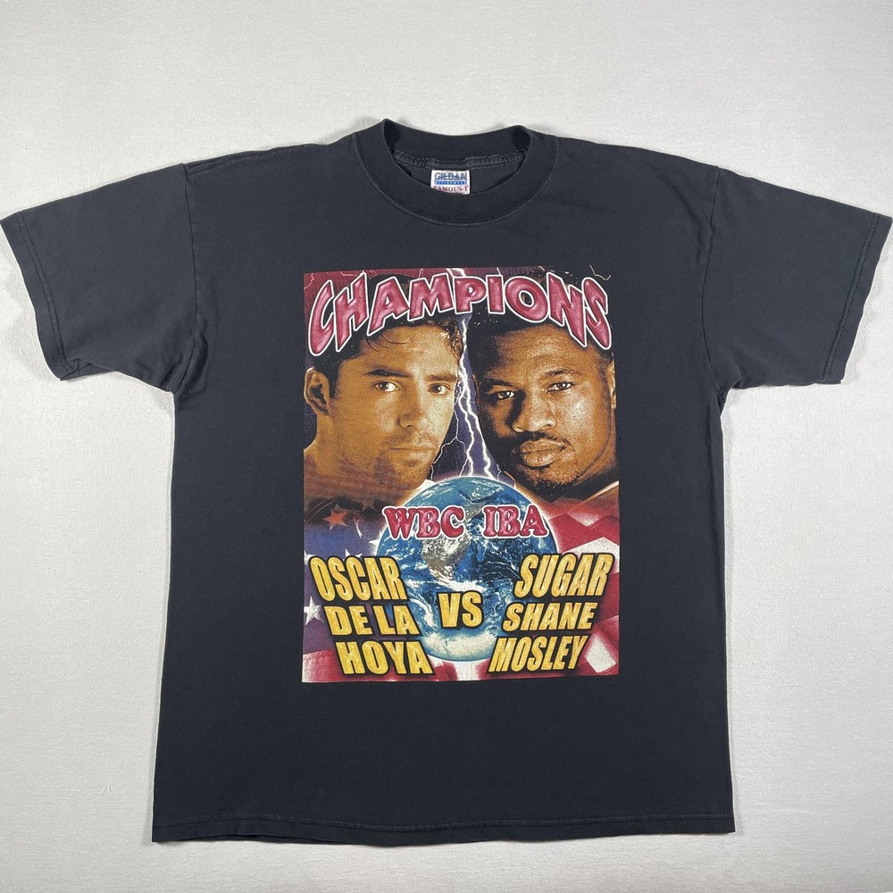 Vintage De La Hoya Mosley Shirt Mens Large Black Boxing Fight Champions Rap Tee