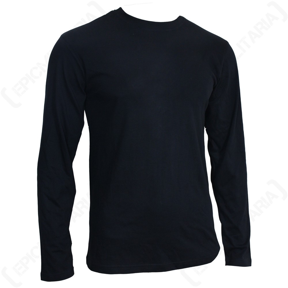 Long Sleeve BLACK T-SHIRT – All Sizes – Army Military Cotton Top – 100% COTTON