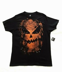Mens Halloween Fright Night T-Shirt XL Scary Pumpkin Jack O’Lantern Black Tee