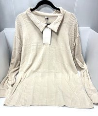 Mens Polo Collar Shirt Ribbed Pullover Solid Cream Off White Cozy Size 3XL New