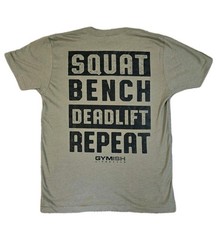 Gymish Lifestyle Squat Bench Deadlift Repeat T-Shirt Military Green Mens Med New