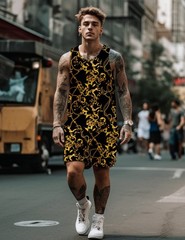 Men’s Tracksuit 90s Outfit Hawaiian Shirt Tank Top Couple Outfits Matching Se…