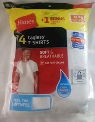 Hanes White T Shirt Medium Tagless 38″- 40″ 100% Cotton Lay Flat Collar 4 Count