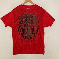 Vtg MECCA Shirt Mens XL Red Short Sleeve Geometric Lion Skater Streetwear Y2K