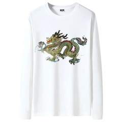 Fashion Dragon Rhinestones Diamond Long Sleeve Luxury Men Trend Cotton T-Shirt