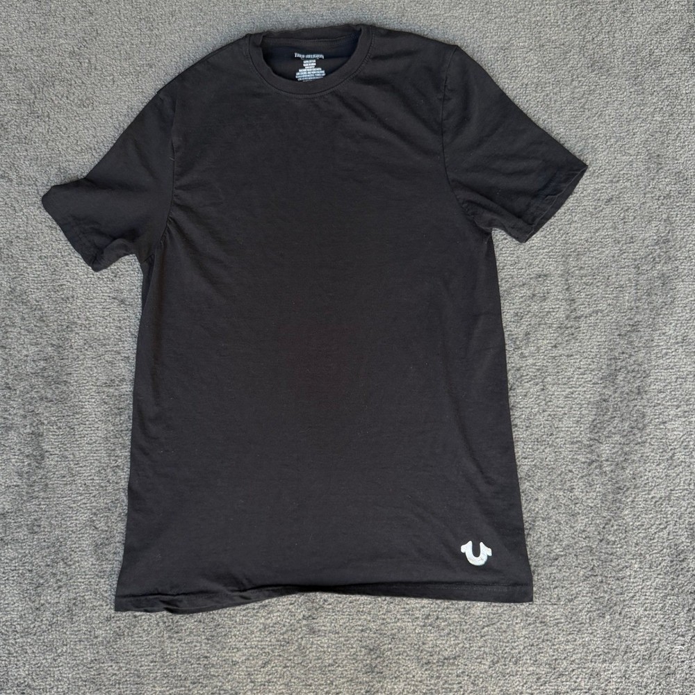 True Religion Mens Black Cotton Horseshoe Logo Crew Neck T-Shirt Size Medium