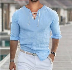 Men’s Short Sleeve Fashion T-Shirt Classic Casual Slim Laceup Shirts