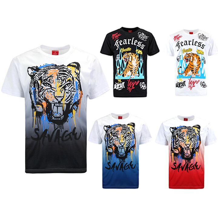 Victorious Men’s Casual Fearless and Savage Tiger Print T-Shirt TS7458 TS7469