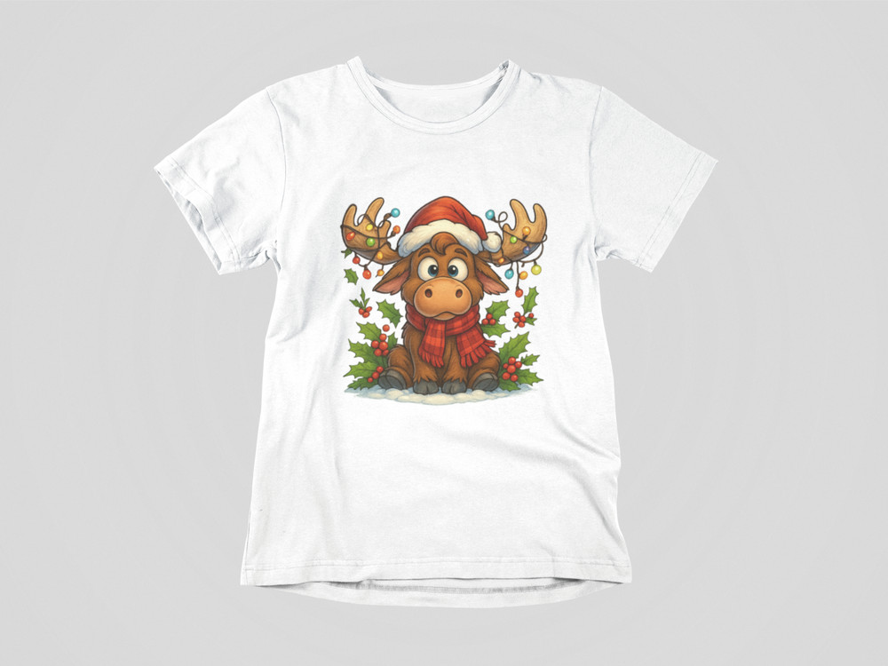 Cute Christmas Moose Shirt | Holiday Cartoon Reindeer Lights Sweater Tee Unisex