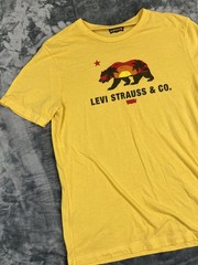 Levi Strauss Yellow Graphic Tee L California Bear Design Mens Casual T-Shirt