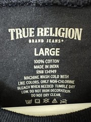 True Religion Men’s Black T-Shirt With Metallic Silver Logo On Sleeve Sz Large