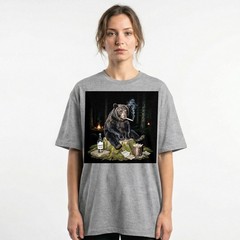 Funny Bear Smoking T-Shirt Bad Habits Forest Wildlife Meme Graphic Tee