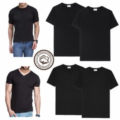 Mens 100% Cotton Thick Casual T-Shirt Black Short Sleeve Tee Crew Neck V-Neck
