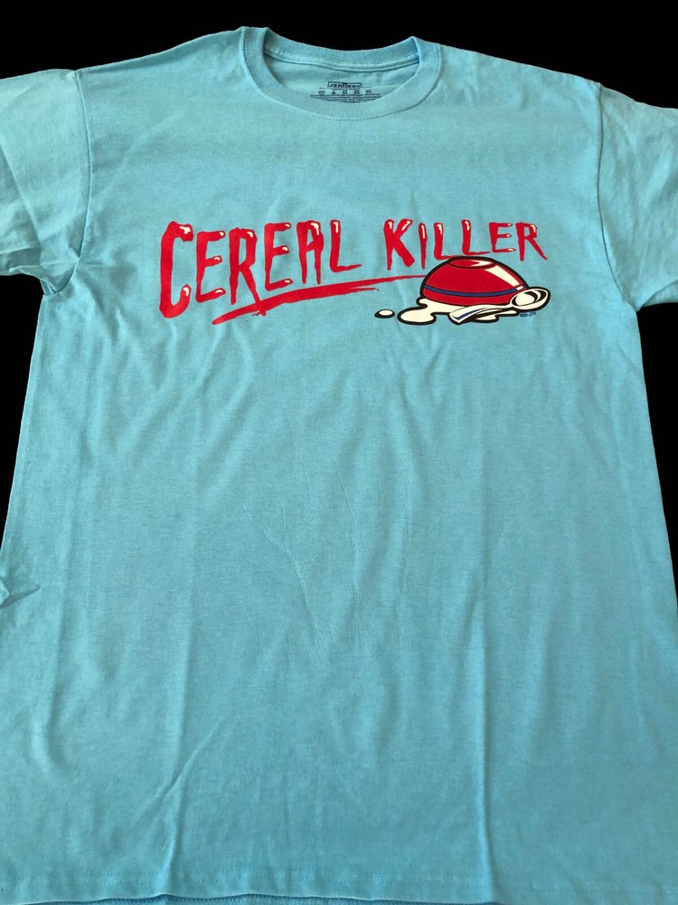 Cereal Killer Funny College Humor Cool Aquatic Blue Medium T-Shirt