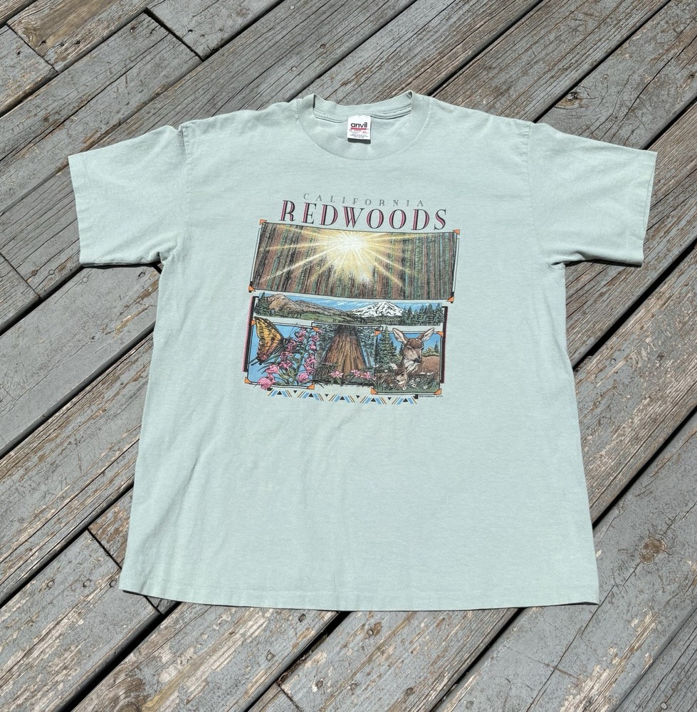 Vintage California Redwoods Nature Tee Shirt 90’s Green Crewneck Anvil Large