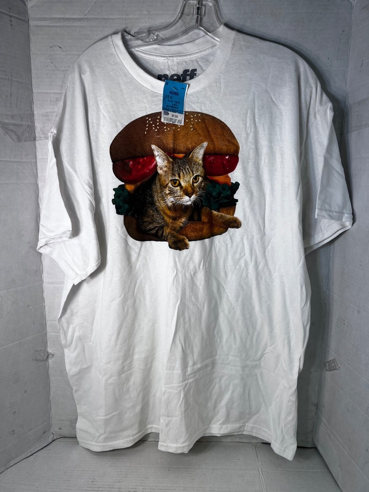 Neff Men’s Burger Cat T-Shirt White XL new With Tag