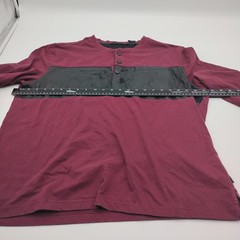 Sean John Mens XL Burgundy Henley Long Sleeve Shirt Black Faux Leather Panel