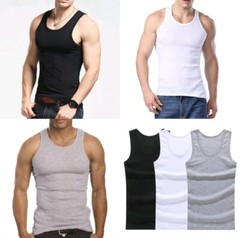 Men’s 100% Cotton Tank Top A-Shirt Wife Beater Ribbed Undershirts Size: S-4XL