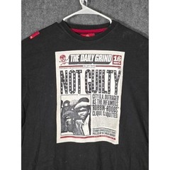 The Daily Grind Not Guilty Newspaper Graphic Black T Shirt Men’s Sz L Casual