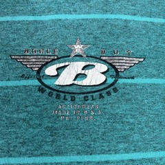 Vintage 80s Bugle Boy Surf Skate Shirt Men’s Sz Large USA Cyan Striped