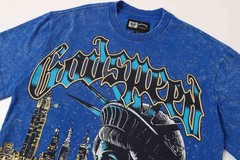 Godspeed Staring at the Statue of Liberty printing Tee Mens Cotton T-shirt Blue
