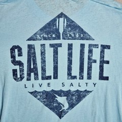 Salt Life T-Shirt Mens Medium Blue Live Salty Graphic Tee Pocket Marlin Oar