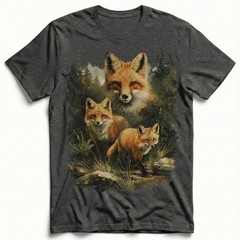 Red Fox Family Watercolor Splash Forest T-Shirt Wildlife Nature Lover Animal Tee