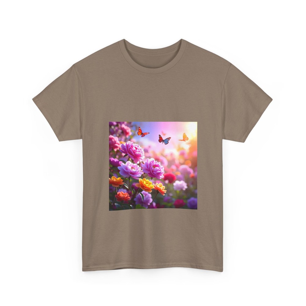 Butterfly Floral Garden Tee | Pink Peonies, Sunset Blooms T-shirt