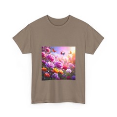 Butterfly Floral Garden Tee | Pink Peonies, Sunset Blooms T-shirt
