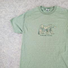 Fairbanks Alaska Shirt Mens Medium Green Graphic Crew Neck Short Sleeve Stretch
