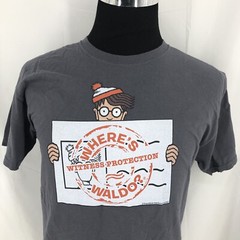 WHERE’S WALDO WITNESS PROTECTION Licensed Gray Short Sleeve Tee Shirt Medium