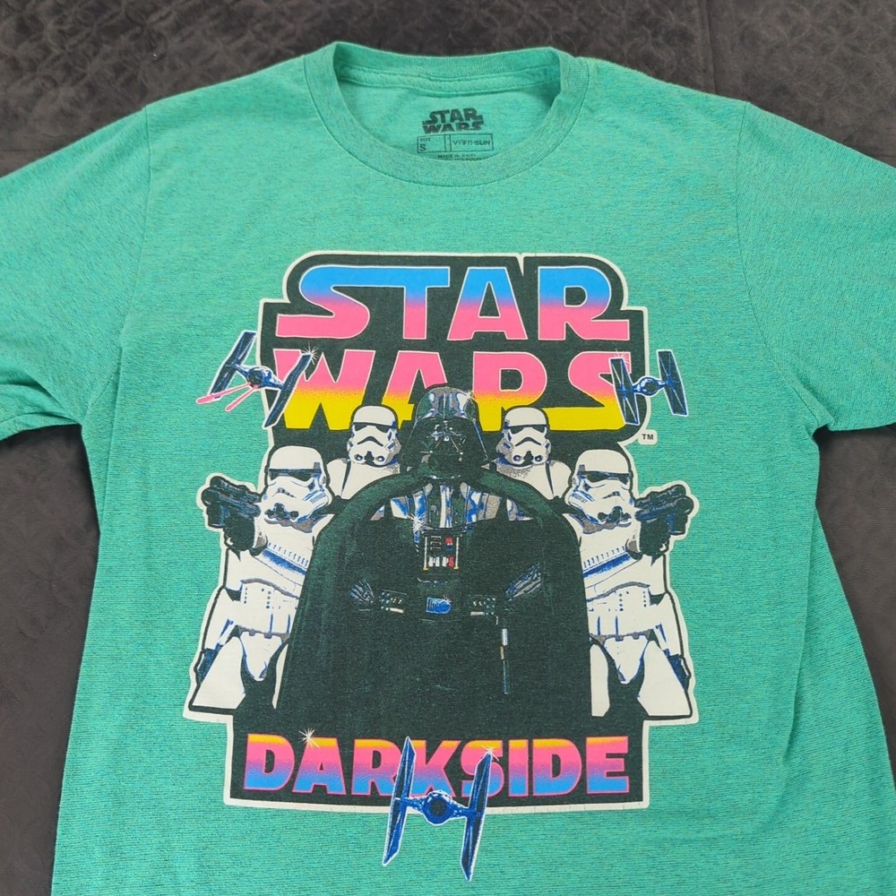 Star Wars Shirt Darth Vader Darkside Green Colorful Short Sleeve Adult Small