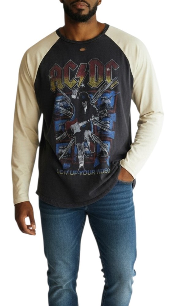 Lucky Brand AC/DC Blow Up Your Video Raglan Graphic T-Shirt Men’s Long Sleeve 2x