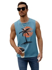 Mens Summer Beach Tank Top Tropical Hawaiian Palm Tree Print Sleeveless Shirts