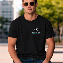 AMG Petronas Black T-shirt Classic Cotton Tee Casual Streetwear