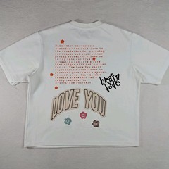 Brain Love You Embroidered Flowers Oversized Heavyweight White Jersey T-Shirt XL